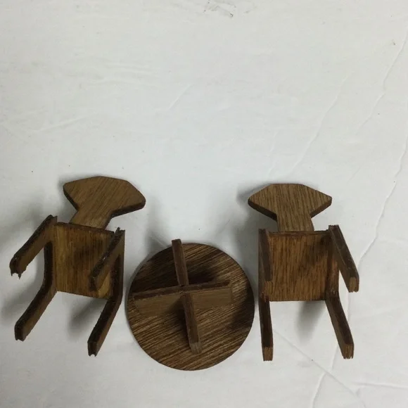 Vintage Miniature Wooden Dollhouse Furniture Sets 4 chairs & 2 round Tables - Picture 7 of 15